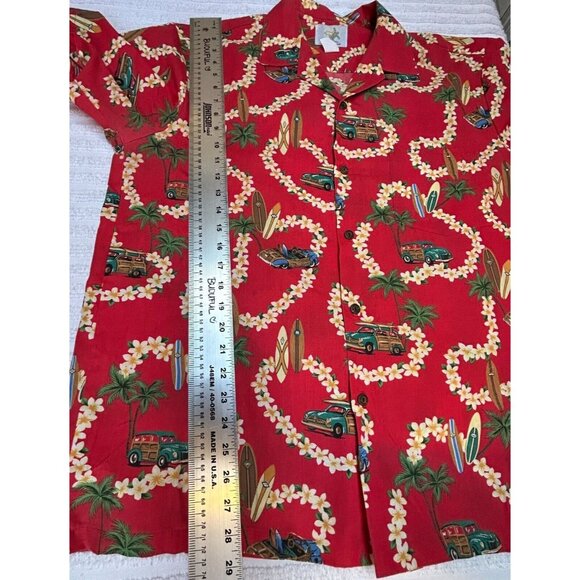 Ho Aloha Men's Hawaiian Floral Button Down Shirt Short Sleeve Red Size Large - Picture 6 of 6